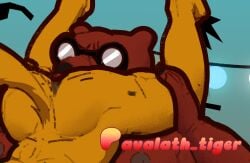 anal angry angus_delaney anthro anus ass avalath_tiger bear big_butt canid canine eyewear femboy fox glasses greg_lee male male/male male_anthro mammal moobs muscular night_in_the_woods nipples oral overweight overweight_male rimming sex tail tongue