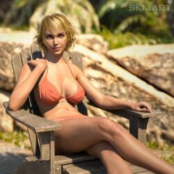 1girls 3d artist_name bikini blonde_hair cindy_aurum female final_fantasy final_fantasy_xv pink_bikini sija_art solo