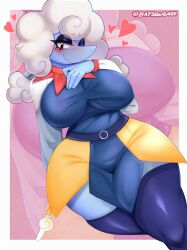 absurd_res anthro bat_squeaks big_breasts blush bovid breasts caprine clothed clothing deltarune deltarune_chapter_3 digital_media_(artwork) elnina_(deltarune) female flirting fur hair heart_symbol hearts_around_head hi_res legwear looking_at_viewer mammal monster sheep simple_background smile smiling_at_viewer solo thick_thighs thigh_highs tight_clothing tight_topwear topwear undertale_(series) wide_hips wife