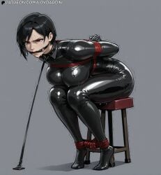 ada_wong ai_generated black_hair bondage corset high_heels latex loydardin resident_evil rope rope_bondage short_hair sitting stool