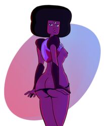 ass big_ass big_lips black_hair black_panties breasts brown_skin crossed_legs erect_nipples female female_only garnet_(steven_universe) gem_(species) gem_fusion kissing legs looking_at_viewer nipples panties_down profannytea shirt_up short_hair showing sideboob steven_universe tanga thick_thighs thighs