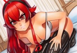 2025 ai_generated artist_name breasts cleavage crazyfishbones eris_greyrat female large_breasts long_hair looking_at_viewer red_eyes red_hair solo thighhighs