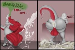 anthro ass balls belly big_balls big_belly big_butt big_penis bodily_fluids bone bone_disposal burping claws cock_vore cum digestion dragon duo erection femboy genital_fluids genitals group hair hi_res horn huge_butt huge_cock hyper hyper_genitalia hyper_penis male mythological_creature mythological_scalie mythology nude penetration penile penis scalie simple_background skull skull_imprint tail text the_ember theember trio vore vore_belly weight_gain