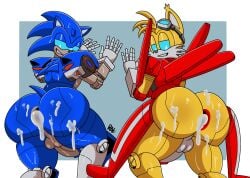 after_sex against_surface anthro anus ass balls big_butt blue_booster bodily_fluids bubble_butt canid canine crossover cum cum_in_ass cum_inside cum_on_butt cybertronian eulipotyphlan eyewear eyewear_on_head femboy fox gaping gaping_anus genital_fluids genitals goggles goggles_on_head hasbro hedgehog hi_res looking_back looking_pleasured machine male male/male mammal miles_prower penis ravage41 robot sega smile smirk solo sonic_(series) sonic_the_hedgehog sonic_the_hedgehog_(series) sweat tails tails_the_fox takara_tomy thick_thighs transformers wide_hips wingtail