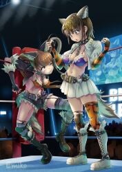 animal_ears artist_request azumi_nanaka blood_on_face blood_splatter blue_reflection blue_reflection_(series) catfight hair_pulling hairpulling hiraharahiori ryona short_hair tagme tail thighs twintails wrestler wrestlers wrestling wrestling_femdom wrestling_outfit wrestling_ring wrestlingryona