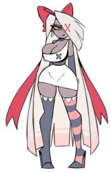 1girls alternate_breast_size big_breasts breasts breasts_out clothed curvy female female_only grey_topwear hazbin_hotel heels highres lesbian nelljoestar thick_thighs thigh_highs vaggie vaggie_(hazbin_hotel) vaggie_(pilot)
