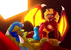 1_horn 4_fingers abstract_background absurd_res accessory anthro areola arthropod bed beryl_(mds) big_penis blonde_hair blue_eyes blue_hair blue_penis blue_sclera breasts brother_(lore) brother_and_sister_(lore) changeling chimera claws cowgirl_position dracoling dragon duo ears_back eyewear fangs fingers fleet_wing friendship_is_magic from_front_position frottage furniture genitals glasses green_body gynomorph gynomorph/male hair hair_accessory hairband hand_on_leg hand_on_thigh hasbro herm_(lore) hi_res horn huge_cock hybrid incest_(lore) intersex intersex/male knot knotted_penis looking_at_another looking_at_partner male maleherm_(lore) membrane_(anatomy) membranous_wings my_little_pony mythological_creature mythological_scalie mythology nipples on_bed on_bottom on_lap on_top penile penis pink_penis pivoted_ears ponytail red_body scalie segmented_penis sex sibling_(lore) sigma_(epsilonthederg) sister_(lore) sitting_on_another sitting_on_lap spiked_glans teeth wearing_glasses wing_claws wings yellow_areola yellow_eyes yellow_nipples yellow_sclera