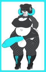 anthro belly_button_piercing big_balls big_breasts blue_penis catsharkqueen cleavage crop_top dickgirl earrings erection fishnet_legwear furry furry_only futanari goth high_heel_boots horns huge_cock intersex nipples_visible_through_clothing nose_ring skirt wide_hips
