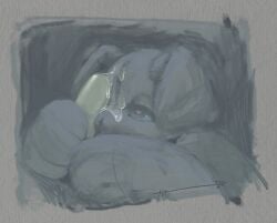 animate_inanimate anthro blue_background blue_body blue_eyes blushing_yokai bodily_fluids canid canine canis cum cum_drip cum_on_face domestic_dog dripping duo featureless_penis female genital_fluids genitals heart_symbol living_plushie male male/female mammal nonbinary_(lore) noseless paws penis penis_on_face plushie simple_background simple_penis submissive submissive_anthro submissive_female tan_background