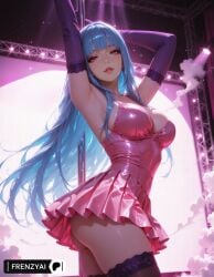 ai_generated blue_hair dancing frenzyai me!me!me! meme_(me!me!me!) pole_dancing stage