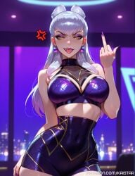1girls ai_generated angry bangs big_breasts blush blush_lines blushing_female breasts cleavage evelynn female female_focus female_only from_side grey_hair hair_bun huge_boobs huge_breasts k/da_all_out_evelynn k/da_all_out_series k/da_series kaistar large_boobs large_breasts league_of_legends league_of_legends:_wild_rift light-skinned light-skinned_female light_skin looking_at_viewer mad middle_finger milf mommy patreon purple_lipstick purple_nails smile smiling smirk solo solo_female solo_focus standing tongue tongue_out white_skin white_skinned white_skinned_female yellow_eyes