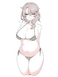 bikini black_bikini blush curvy duel_masters flying_sweatdrops huge_breasts mega_making_dragon megu_(duel_masters) milf plump shy sketch thick_thighs voluptuous wide_hips