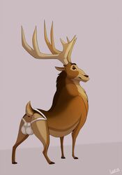 2019 all_fours antlers anus ass balls cervid clothing digitigrade eyebrows feral fur hi_res horn ian_(open_season) jockstrap looking_at_viewer luca male male_only mammal open_season quadruped solo standing underwear