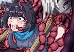 arknights artist_request bottomless catgirl female female headband rhodes_island_medic_(arknights) scared_expression seedbed tears tentacle_rape