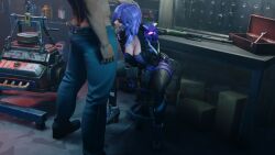 1boy 1girls 3d 3d_(artwork) big_breasts blowjob closed_eyes dark-skinned_male female fortnite fortnite:_battle_royale light-skinned_female macklesternsfw male peri_(fortnite)