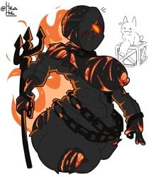 1boy 1girls artist_name background_character big_boobs black_skin breasts breasts_out chains female female_focus feral fire forsaken_(roblox) friday_the_13th:_the_game gubby hikurahaka hockey_mask jason_(forsaken) jason_voorhees male nipples penis precum precum_drip ripped_clothing roblox roblox_game robloxian rule_63 savini_jason tagme trident twitter_username