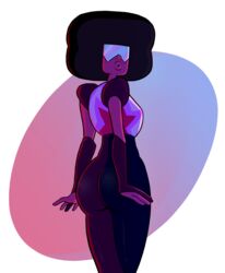 ass big_ass big_lips black_hair black_panties brown_skin crossed_legs erect_nipples female female_only garnet_(steven_universe) gem_(species) gem_fusion kissing legs looking_at_viewer nipples profannytea shirt_up short_hair showing sideboob steven_universe tanga thick_thighs thighs