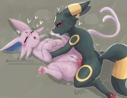anal anal_sex balls black_body black_fur black_tail blush bodily_fluids closed_eyes duo eeveelution erection espeon female feral feral_on_feral feral_penetrated feral_penetrating feral_penetrating_feral fermusieboir4 fur generation_2_pokemon genital_fluids genitals heart_symbol hi_res male male/female multicolored_tail nintendo open_mouth pawpads penetration penile penile_penetration penis pink_body pink_fur pokemon pokemon_(species) pussy sex sound_effects tail tongue umbreon vaginal_fluids