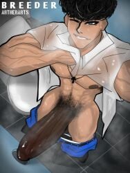 1boy artherarts bathroom bathroom_stall belt big_penis bird's-eye_view black_hair black_hair_male black_penis blink blinking blinking_at_viewer blue_eyes blue_eyes_male blue_shorts bowl_cut breeder breeding_kink brown_nipples cross cross_necklace darker_penis english_text erect_penis erection eye_closed glory_hole hairy_pubes hairy_pubic human imminent_sex looking_at_viewer male massive_penis muscles muscular muscular_male necklace oc original_character pubes pubes_exposed pubic_hair red_glans red_penis_tip see-through see-through_clothes see-through_clothing see-through_shirt see-through_top selfie selfie_with_penis shirt shirt_lift shoes shoes_on shorts shorts_down shorts_removed small_glans smile smiling smiling_at_viewer solo solo_male standing steam steaming_breath steamy_breath sweat sweatdrop sweating sweaty sweaty_body thai toilet toilet_stall unbuckled_belt underwear_around_legs underwear_down veiny veiny_muscles veiny_penis watermark yfa_nawarat_kantnapat_(artherarts)