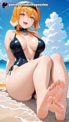 1girls 2025 ai_assisted ai_generated animal_ears anime artist_name barefoot beach big_breasts big_breasts big_breasts big_chest black_collar black_swimsuit blue_sky blush breast breasts breasts breasts bust busty chest cloud cloudy_sky collar day dirty_feet explicit eyebrows_visible_through_hair feet feet_fetish female foot_fetish foot_focus foreshortening hi_res high_quality high_resolution highres horizon isekai_meikyuu_de_harem_wo large_breasts looking_at_viewer navel ocean one-piece_swimsuit open_mouth orange_hair outdoors patreon patreon_username roxanne_(isekai_meikyuu_de_harem_wo) sand shore side-tie_bikini sitting sky skypassion smile soles solo stable_diffusion swimsuit toenails toes water watermark wet yellow_eyes