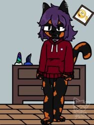 anthro bodily_fluids bottomless burningfallacy choker clothed clothing cum cum_drip delilah_(burningfallacy) digitigrade dildo dildo_(bad_dragon) domestic_cat dripping ear_piercing facial_piercing felid feline felis female flat_chested fur fur_markings futanari genital_fluids genitals gynomorph hi_res highlights_(coloring) hoodie intersex jewelry lip_piercing mammal markings necklace penis piercing sex_toy shaded simple_background simple_coloring simple_shading small_penis solo tired_eyes tired_look topwear topwear_only tortoiseshell_cat trans trans_woman
