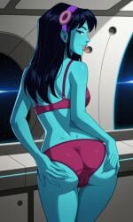 4kids_entertainment ai_generated alien alien_girl ass bigmic145 black_hair blue_eyes blue_skin bra breasts female panties pointy_ears starlee_hambrath tease teasing teenage_mutant_ninja_turtles teenage_mutant_ninja_turtles_(2003) tmnt tmnt_2003
