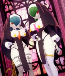 2girl 2girls 3d big_breasts church female female_focus female_only gardevoir koikatsu looking_at_viewer nun nun_hat nun_outfit pokemon pokemon_(species) render_007 shiny_gardevoir shiny_pokemon thick thick_thighs thighhighs thighs
