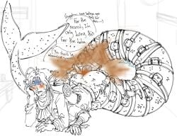 3_arms 3_eyes anglerfish_merfolk anthro ass big_butt blush duo eating_farts fart fart_fetish farting_on_face fish holding_butt human human_on_anthro interspecies lillipupkit_(artist) lying male mammal marine merfolk merman multi_arm multi_eye multi_limb sebastian_solace size_difference split_form