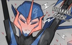 1girls 2d arcee arcee_(prime) autobot biting_own_lip blue_body blush closed_eyes comic_panel cybertronian english_text female female_focus minicop2001 robot robot_girl robot_humanoid tagme text transformers transformers_prime