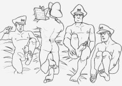 1boy 2018 ass back_view el_general headwear huevocartoon human male male_only mammal marcianos_vs._mexicanos navel nipples nude nude_male on_bed penis sketch