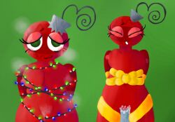 anon anonymous_artist bobette_(dandy's_world) christmas_lights christmas_present chubby_female cute_face dandy's_world dick duo female green_eyes wrapped