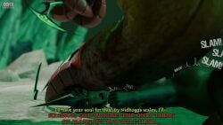 1boy 1girls 3d 3d_(artwork) 3d_render blender blender_(software) blender_cycles broken_armor broken_helmet broken_horn dialogue english english_dialogue english_text female fighting_back glowing_eyes green_eyes hand_on_face hela hela_(marvel_rivals) held_down interspecies interspecies_sex larger_male male mangog marvel marvel_comics marvel_rivals mating mating_press monster oofoe rape raped_by_monster resisting self_upload size_difference smaller_female stomach stomach_bulge stomach_deformation