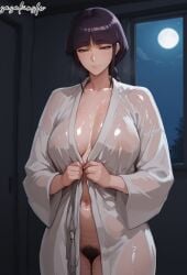 1girls ai_generated bleach breasts covered_nipples female kurotsuchi_nemu large_breasts pubic_hair sasakinsfw see-through solo tagme