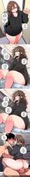 2boys after_kiss ai_assisted ai_generated ass balls balls_on_penis bare_legs before_sex big_ass big_penis black_eyes black_hair black_hoodie blush bookshelf brown_hair comic embarrassed english_text faceless_male femboy feminine_body feminine_male flustered from_above half-closed_eyes hand_on_another's_ass hands_between_legs hands_on_another's_chest high_resolution highres holding_book hoodie leaking_precum leg_lock legs_around_partner long_hair looking_at_another looking_up male messy_hair muscular muscular_male naked open_mouth original original_artwork original_character otoko_no_ko oversized_clothes penis room roommate saliva saliva_trail scarabb self_upload shiny_skin short_hair sissy sitting sitting_on_bed sitting_on_lap smile standing steamy steamy_breath talking text thick_thighs thighs tomgirl tongue tongue_out trap watermark waving
