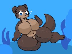 ai_generated artist_request blue_eyes breasts cartoon dragonsnow furaffinity furaffinity_link furry gasgasgas. otter otter_colleen outline outlines questionable shaded shadow suggestive tail underwater water