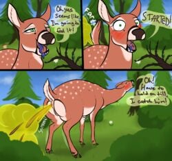 2019 animal_genitalia animal_pussy anus berry blush cervid comic deer diarrhea diarrhetical_doe doe eating faring fart feces female feral food fruit furaffinity gas green_eyes groan hi_res hooves hunter_and_deers mammal plant pussy scat xyi