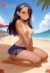 1girls 2d ai_generated areolae ass back bare_shoulders beach big_ass bikini bikini_pull black_hair blue_bikini blue_eyes brown_eyes competition_swimsuit dark_skin dark_skinned_female day erophoenix female female_focus full_body hairclip hayase_nagatoro jewelry long_hair looking_at_viewer ocean one-piece_swimsuit one-piece_tan outdoors patreon_username please_don't_bully_me,_nagatoro sitting skin_fang sky small_breasts smile solo swimsuit tan tan_body tan_lines tanline thick thick_thighs uncensored