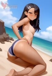 1girls 2d ai_generated areolae ass back bare_shoulders beach big_ass bikini bikini_pull black_hair blue_bikini blue_eyes brown_eyes competition_swimsuit dark_skin dark_skinned_female day erophoenix female female_focus full_body hairclip hayase_nagatoro jewelry long_hair looking_at_viewer ocean one-piece_swimsuit one-piece_tan outdoors patreon_username please_don't_bully_me,_nagatoro sitting skin_fang sky small_breasts smile solo swimsuit tan tan_body tan_lines tanline thick thick_thighs uncensored