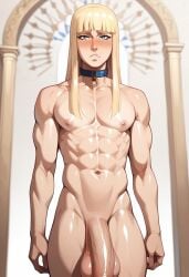 abs ai_generated balls ballsack big_penis blonde_hair blonde_male blue_eyes blush blushing canute cock collar femboy femboy_focus femboy_only feminine_male fit_male large_penis light-skinned_male long_hair muscular muscular_male naked naked_male nipples nude nude_male pale-skinned_male penis testicles toned toned_body toned_male vinland_saga