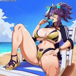 ai_generated beach kson_onair lying_on_back popsicle popsicle_in_mouth tanned tanned_female tanned_skin vshojo