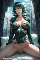 ai_generated anus armchair ass black_hair black_legwear blush breasts bukkake cat_ears choker clenched_teeth clitoris couch facial female female fubuki_(one-punch_man) green_eyes green_hair klexyai large_breasts long_sleeves medium_breasts nipples_nude no_panties on_couch outdoors pillow pussy reclining short_hair sitting solo spread_legs tagme teeth thighhighs thighs trembling