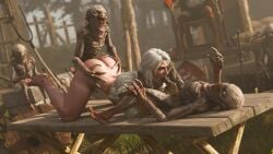 3d ass ass_grab ass_up belethor's_smut blowjob bubble_butt cd_projekt_red ciri cunnilingus eating_ass fellatio female freckles gloves green_eyes light-skinned_female mascara monster nekker nude oral oral_sex outdoors penis penis_grab scar sucking_penis the_witcher_(series) the_witcher_3:_wild_hunt white_hair witcher_medallion