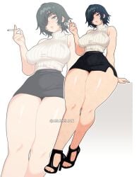 1girls celebelian chainsaw_man cigarette clothing eyepatch female female_only himeno_(chainsaw_man) simple_background thick_ass thighs white_background