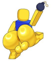 1boy 2025 alternate_version_at_source alternate_version_available anus anus_peek ass balls ballsack behind_view big_ass big_butt blocky_body blue_clothing blue_shirt blue_topwear bomb bottom_heavy genitals holding_bomb holding_object male male_only naked naked_male noob noob_(roblox) nude nude_male roblox robloxian solo tagme testicles yeah_(artist) yellow_skin