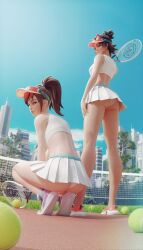 3d d.va female female_only fugtrup kiriko_(overwatch) lifeguard_kiriko light-skinned_female light_skin overwatch overwatch_2 panties short_skirt tennis_ball tennis_court tennis_racket tennis_uniform