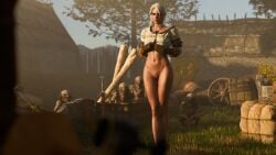 3d belethor's_smut cd_projekt_red ciri female freckles gloves green_eyes light-skinned_female mascara monster nekker nude outdoors pussy scar sword tattoo the_witcher_(series) the_witcher_3:_wild_hunt white_hair witcher_medallion