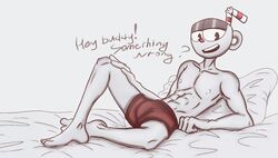 barefoot boxer_briefs cuphead cuphead_(game) looking_at_viewer male male_only muscular solo