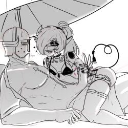 ali(character) artist_self-insert beach beach_background beach_towel beach_umbrella bikini blush cute_deth cute_deth(artist) emo emo_girl emo_hair emo_robot gabriel_(ultrakill) guided_handjob handjob heterosexual jerking_off_another machine machine_girl male male_presenting robot robot_girl self_insert smaller_female straight succubus_horns summer ultrakill usb_tail