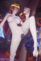 1girls 3d 3d_(artwork) aequd aequdsama ameri_azazel armpits ass barefoot big_areola breasts completely_nude completely_nude_female dildo dildo_in_pussy dildo_insertion dildo_penetration elf_ears feet female female_only full_body large_breasts long_hair long_hair_female long_toenails looking_at_porn mairimashita!_iruma-kun masturbation naked naked_female nude nude_female orange_eyes orange_hair orange_nails solo solo_female toes