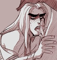 angry danny_phantom fellatio forced_oral forced_yaoi long_hair looking_up male male_only monochrome oral penis precum vlad_masters vlad_plasmius yaoi